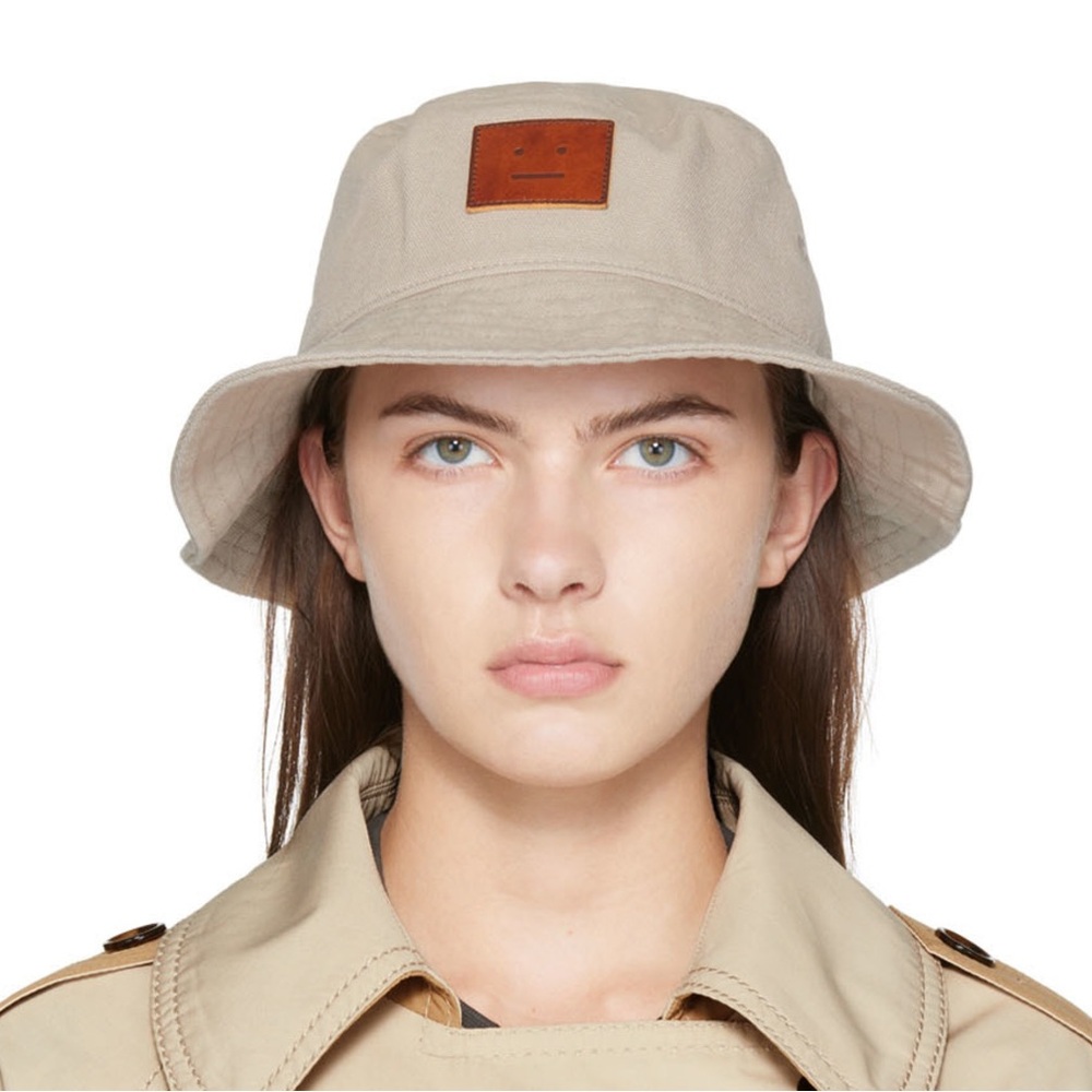 ACNE STUDIOS- Beige leather patch bucket hat